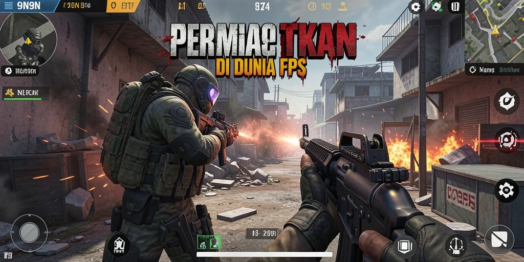 Tampilan mendebarkan dari gameplay FPS dalam 9N9N.