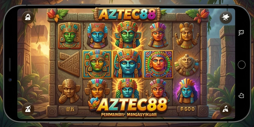 Screenshot gameplay AZTEC88 menunjukkan kombinasi simbol dan fitur menarik.