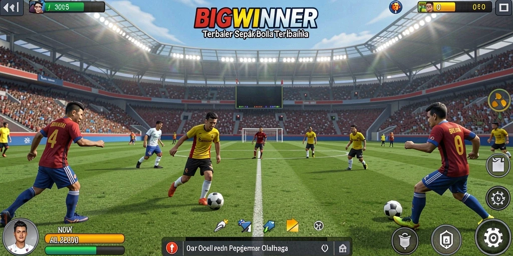Tampilan permainan yang mendebarkan dengan aksi sepak bola yang intens.