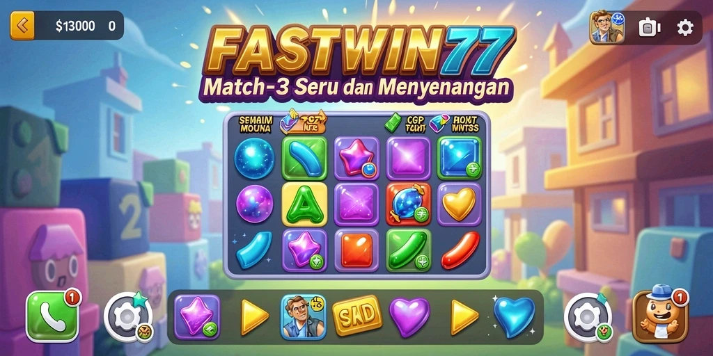 Tampilan gameplay seru di FASTWIN77 dengan berbagai tantangan Match-3.
