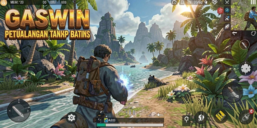 Screenshot gameplay GASWIN menampilkan petualangan dalam dunia terbuka yang luas.