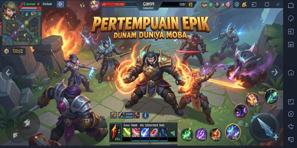 Screenshot utama GIM999 yang menunjukkan aksi pertempuran seru di arena.