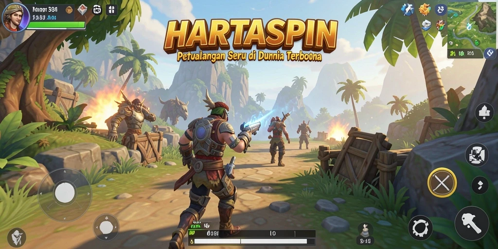 Screenshot gameplay HARTASPIN menampilkan petualangan seru di dunia terbuka.