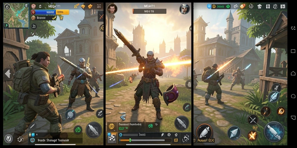 Tangkapan layar utama MEGA111 menampilkan aksi pertempuran yang seru dalam gameplay SLG.