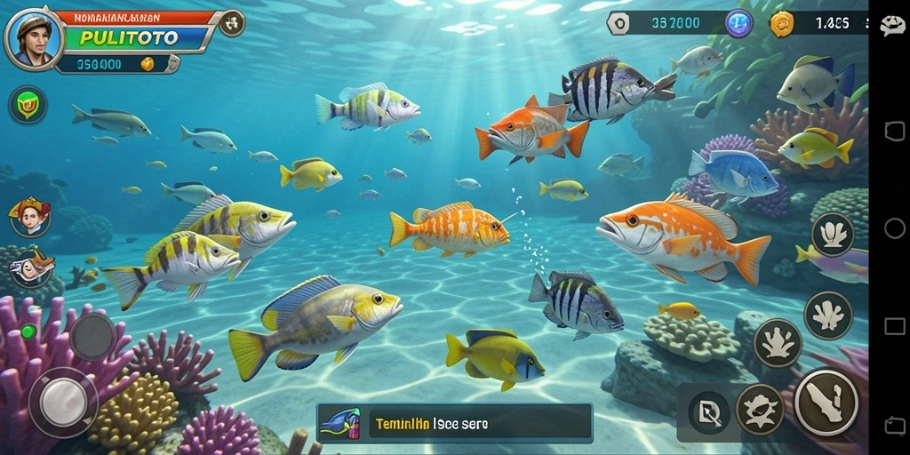 Tampilan gameplay seru dalam PULITOTO saat menangkap ikan.
