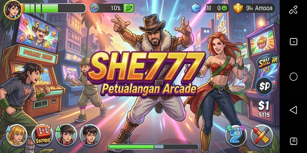 Tampilan gameplay seru dan menantang dari SHE777 dalam dunia Arcade.