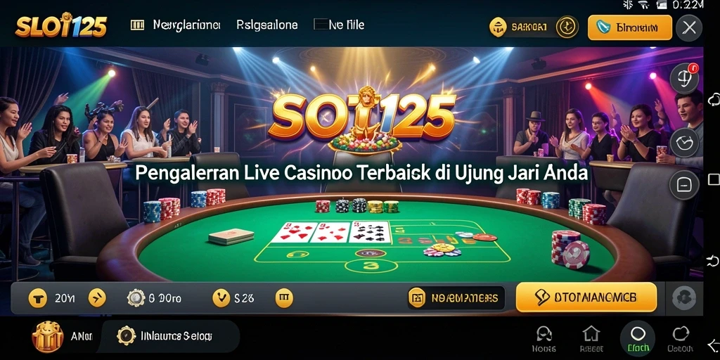 Screenshot gameplay SLOT123 menampilkan dealer langsung dan suasana kasino yang nyata.
