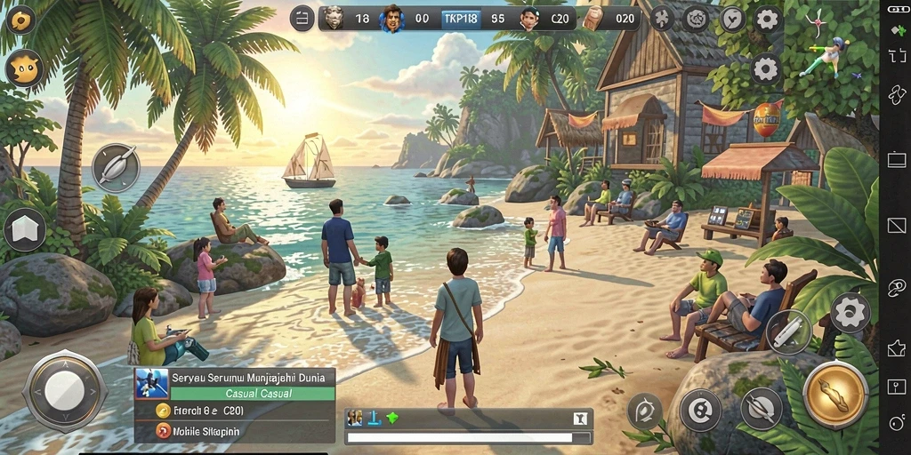 Screenshot gameplay TKP188 dengan grafik cerah dan karakter menarik.